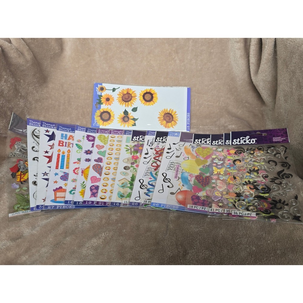 Sticko EK Success Sticker Lot Dimensional Flat Scrapbook Craft 14 Sheets Multi